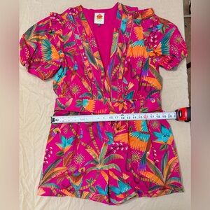 Farm Rio Macaw Belted Puff Sleeve Romper